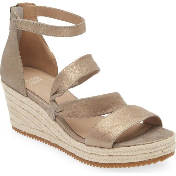 Eileen Fisher Espidrilles Sandals Island Platinum Metallic shoes women’s size 8 - Picture 1 of 12